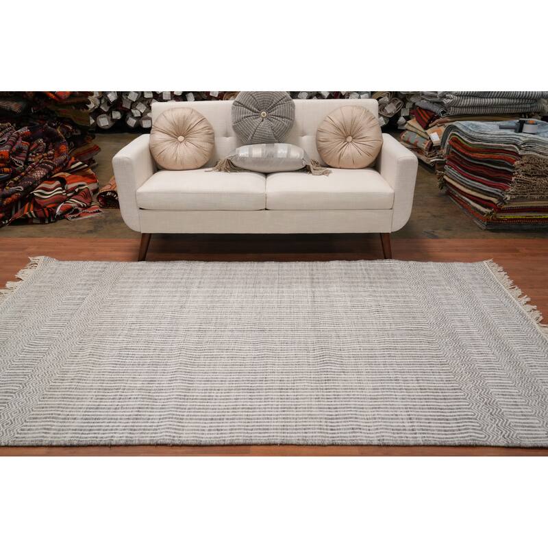 Hand Woven Oriental 100% Wool Carpet Traditional Geometric Multi-Colored Durrie-Kilim Area Rug - 8' 3'' X 5' 1''