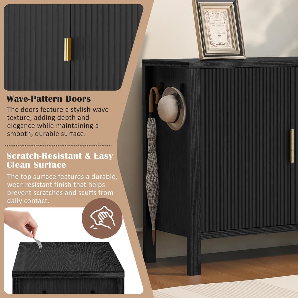 Modern Wave-Pattern Sideboard with 3 Drawers