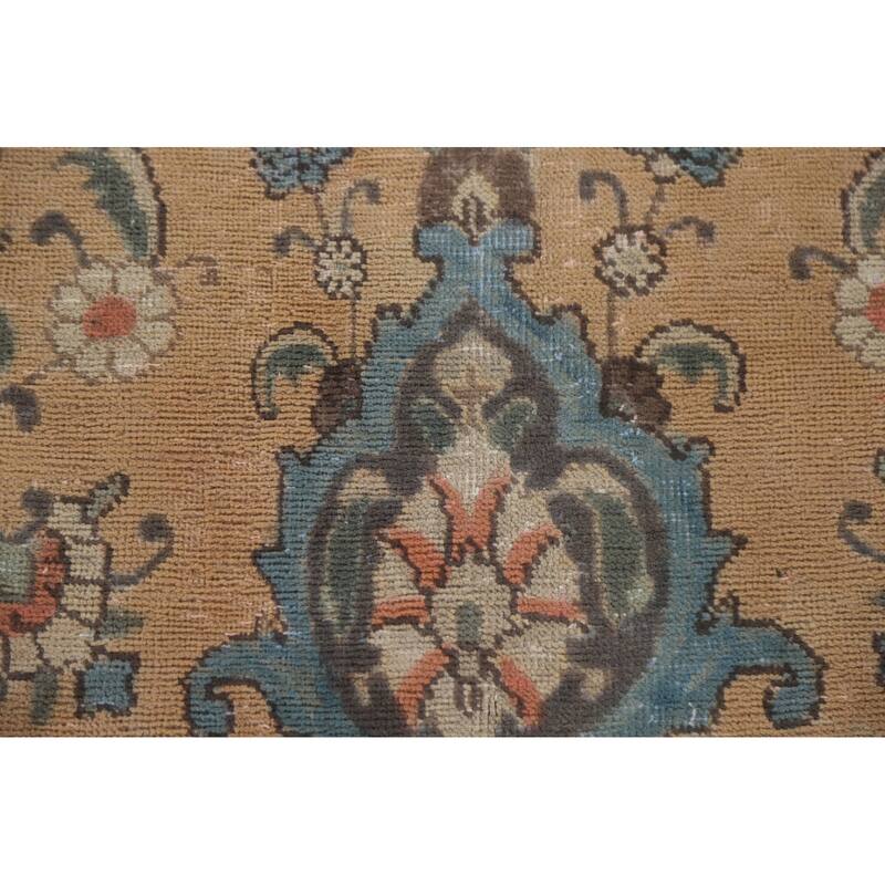 Hand Knotted Oriental 100% Wool Carpet Traditional Floral Peach Mashad Area Rug - 12' 7'' X 8' 10''