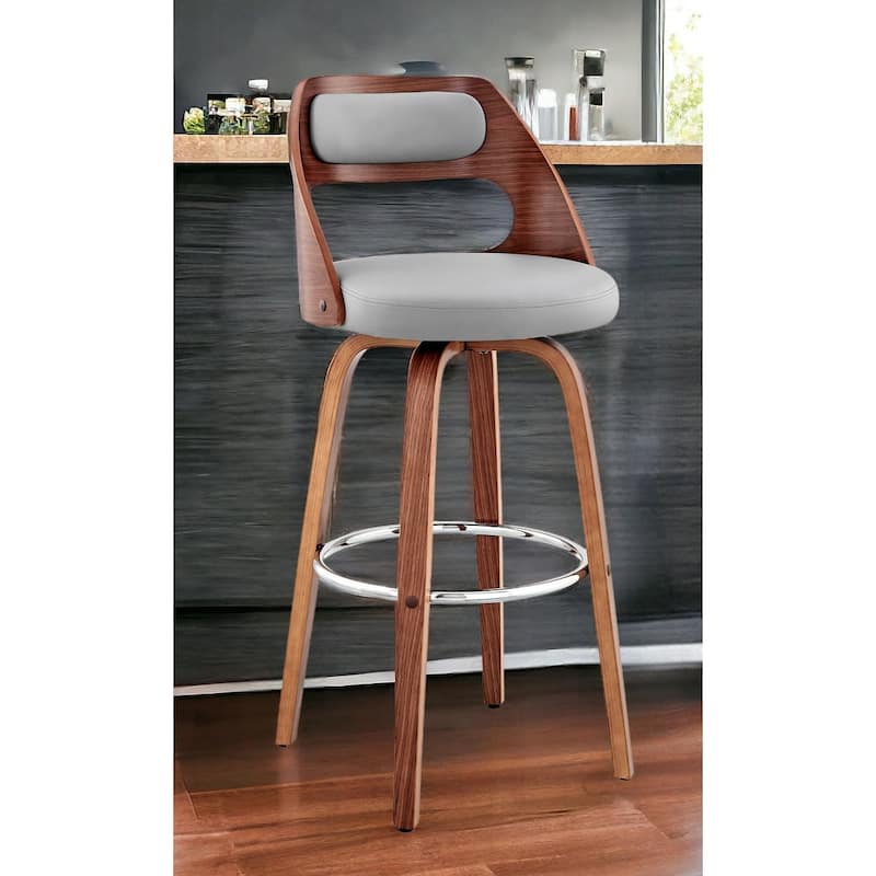 HomeRoots 26" Gray and Brown Faux Leather Counter Height Swivel Bar Chair - Counter Height - Single - Gray