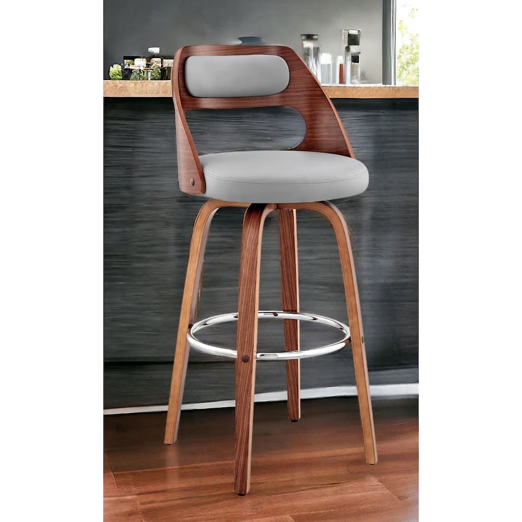 HomeRoots 26" Gray and Brown Faux Leather Counter Height Swivel Bar Chair