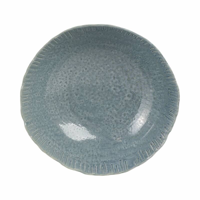 Decorative Round Glazed Wavy Edge Bowl - 15.25", Teal Blue - 15.25"