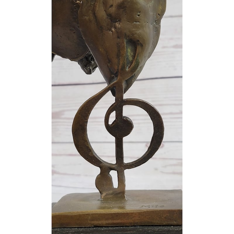Signed Milo Abstract Man Playing Violin Bronze Bust Sculpture Marble Base Statue