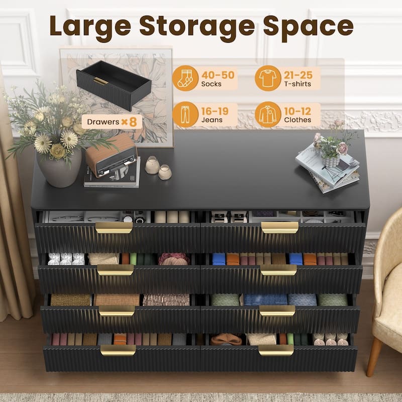 Meyreso Modern Boho Wave Wood Dresser, Wide Storage Cabinet