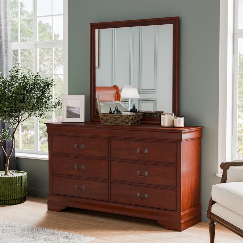 Furniture of America Devi Traditional Solid Wood 2-piece Dresser and Mirror Set - Cherry