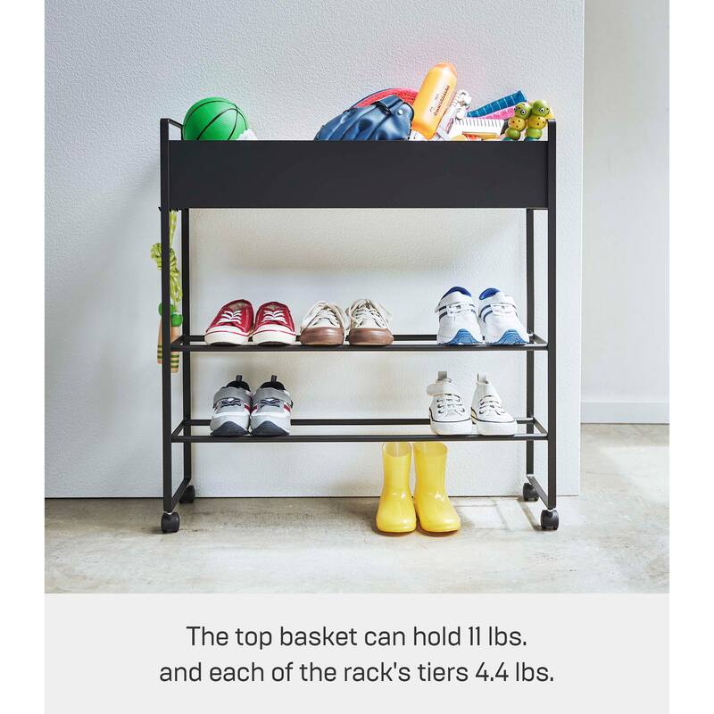Yamazaki Home Entryway Storage Cart, Steel, Holds 6 pairs of shoes, Wheels - L 8.66 x W x H 29.33 inches