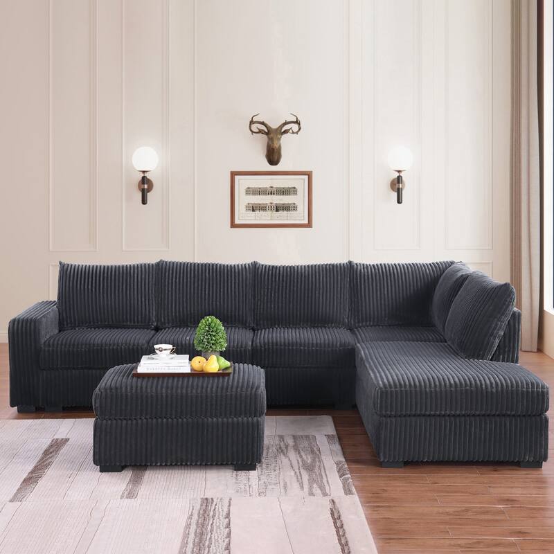 Adeco Modern L-Shape Sectional Sofa Set with Ottoman - 115.5"X81.25"X33.5"