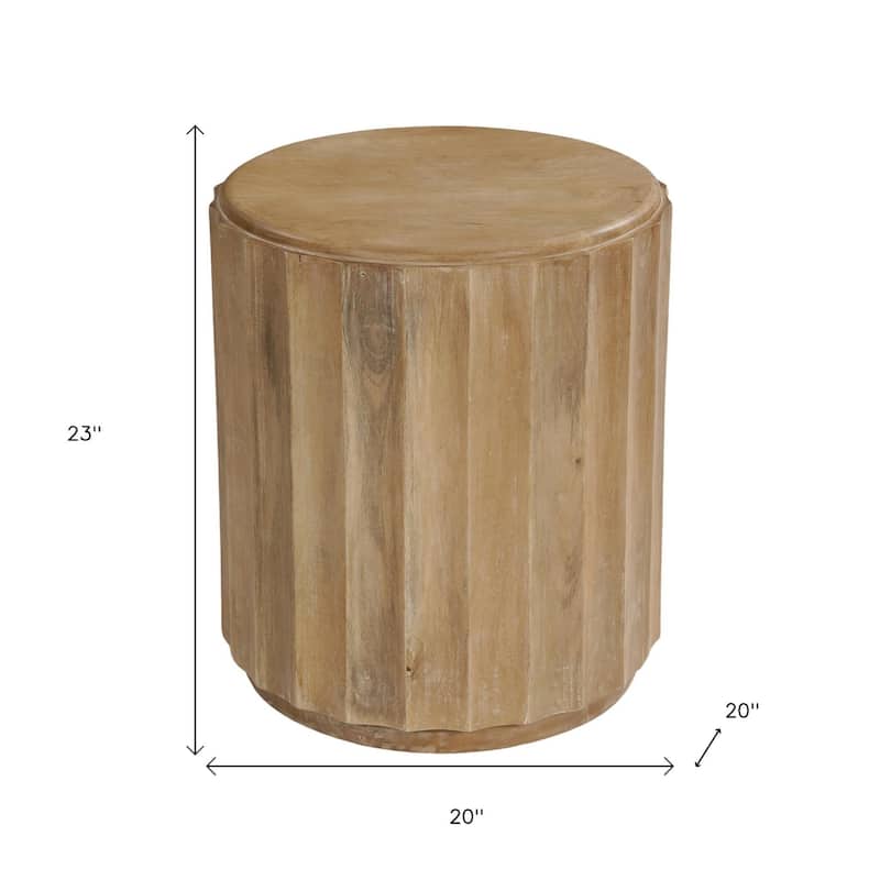 HomeRoots 23" Brown Solid Wood Round Block End Table - 20.00 in. x 23.00 in. x 20.00 in.