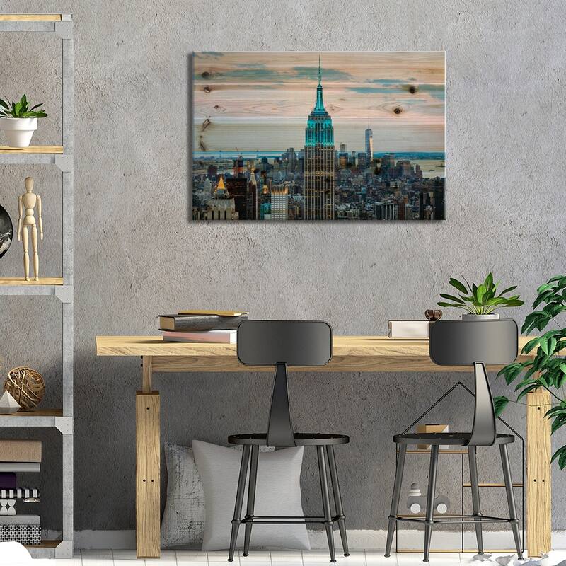 Empire State Building At Dusk, Midtown, New York City, New York, USA Print On Wood by Matteo Colombo - Multi-Color