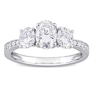 Miadora 1 4/5ct DEW Moissanite 3-Stone Engagement Ring in 10k White Gold