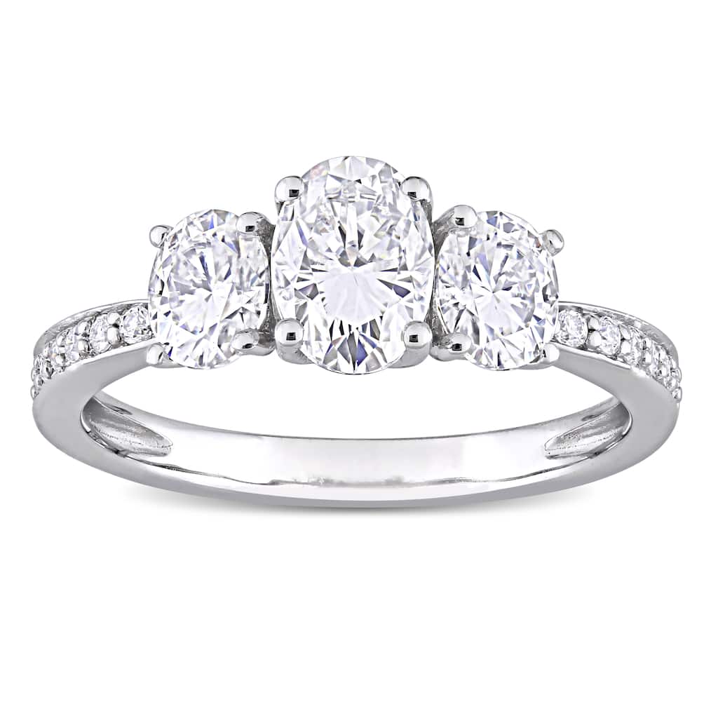 Miadora 1 4/5ct DEW Moissanite 3-Stone Engagement Ring in 10k White Gold