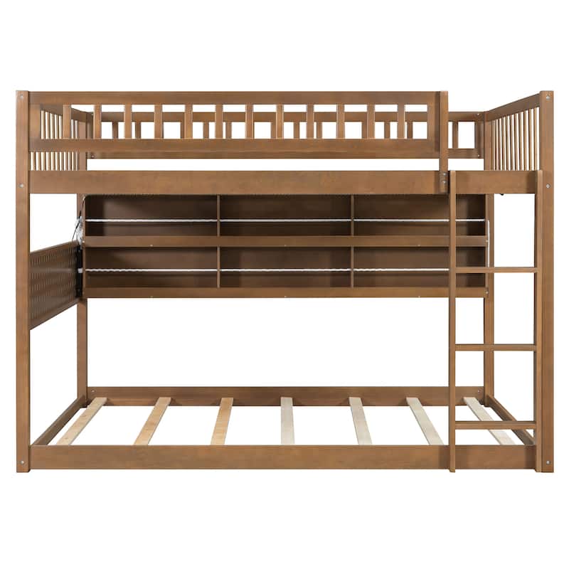 Full XL over Queen/Full over Full Bunk Bed with Integrated Shelving, Color-Changing Lights & Pegboard