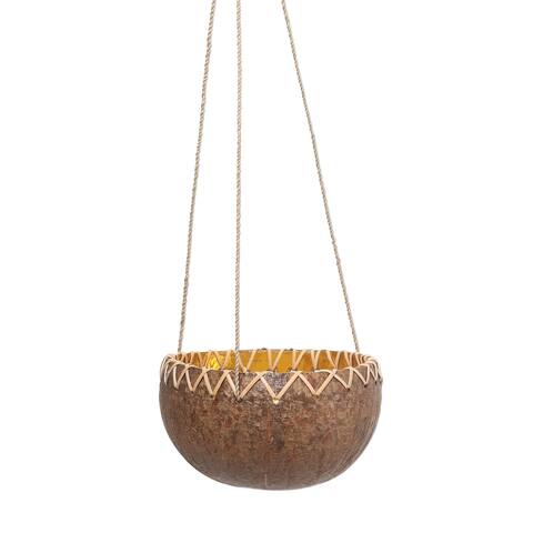 Novica Handmade In The Rough Coconut Shell Hanging Planter - Coconut shell, agel grass rope, bamboo