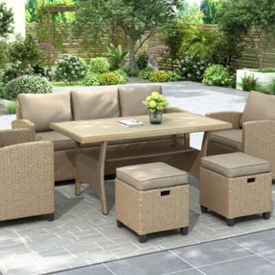 TOPMAX 6 Piece Outdoor Rattan Wicker Set Patio Garden
