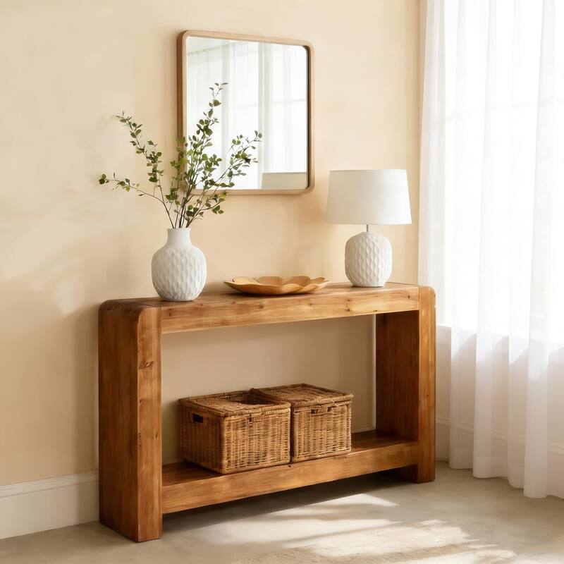Solid Wood Console Table with Storage, 63-Inch Farmhouse Entryway Table - 62.99" L x 11.81" W x 33.46" H