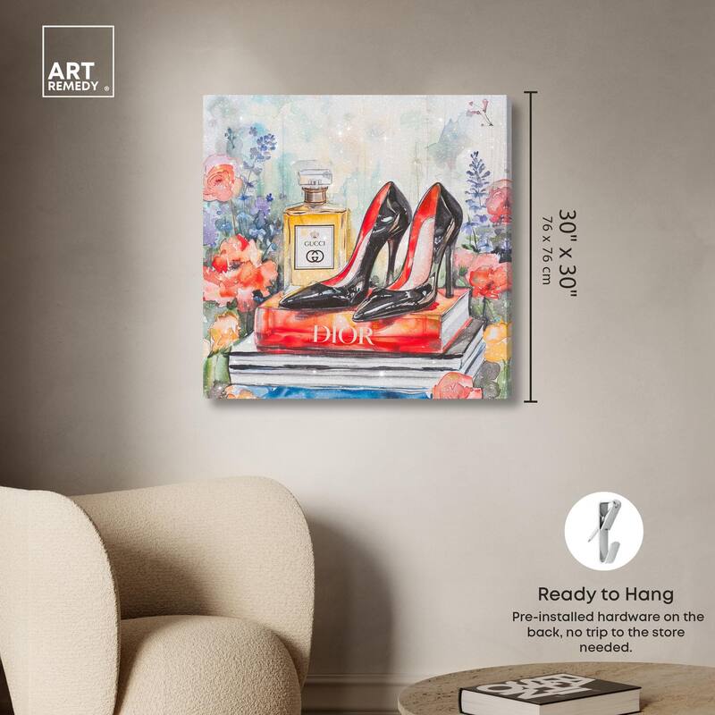 Lovely Garden Books and Heels Canvas by Art Remedy, Gallery Wrapped