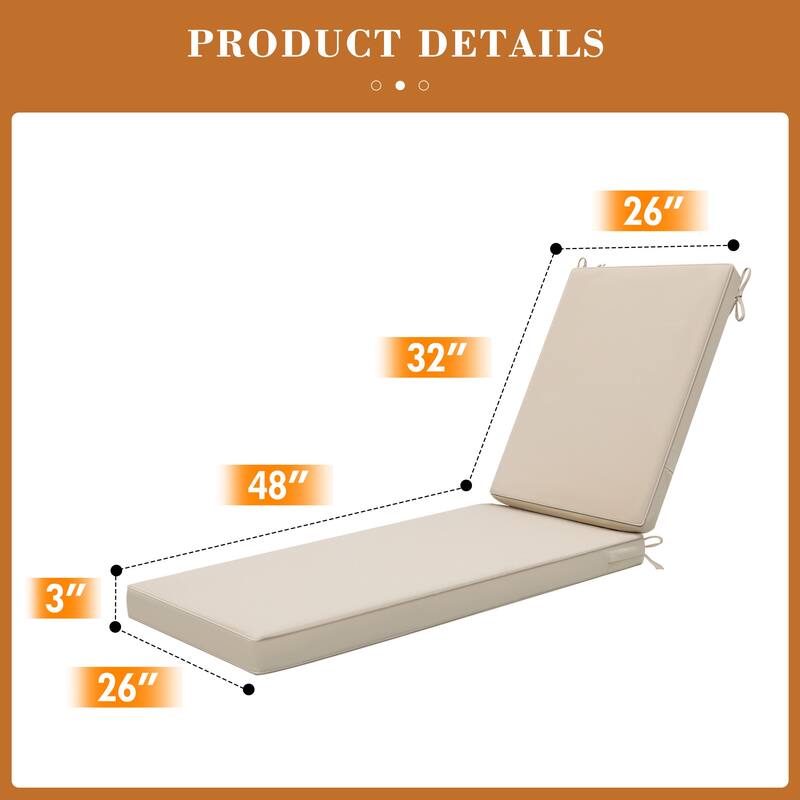 Outdoor Waterproof Chaise Lounge Cushions for Patio Furniture
