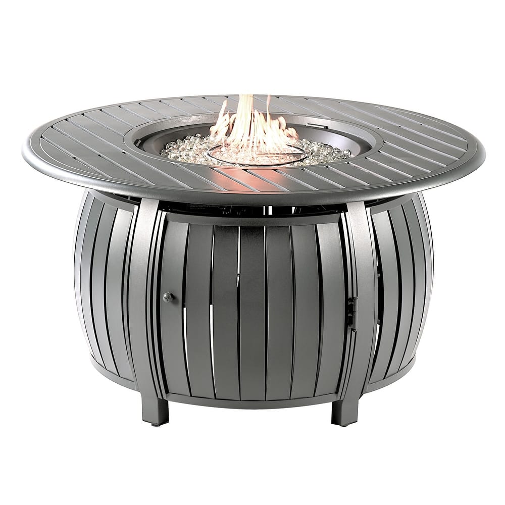 Aluminum Outdoor 44 in. Round Propane Fire Table, with Fire Beads, Lid and Fabric Cover, 57,000 BTUs in Antique Copper Finish