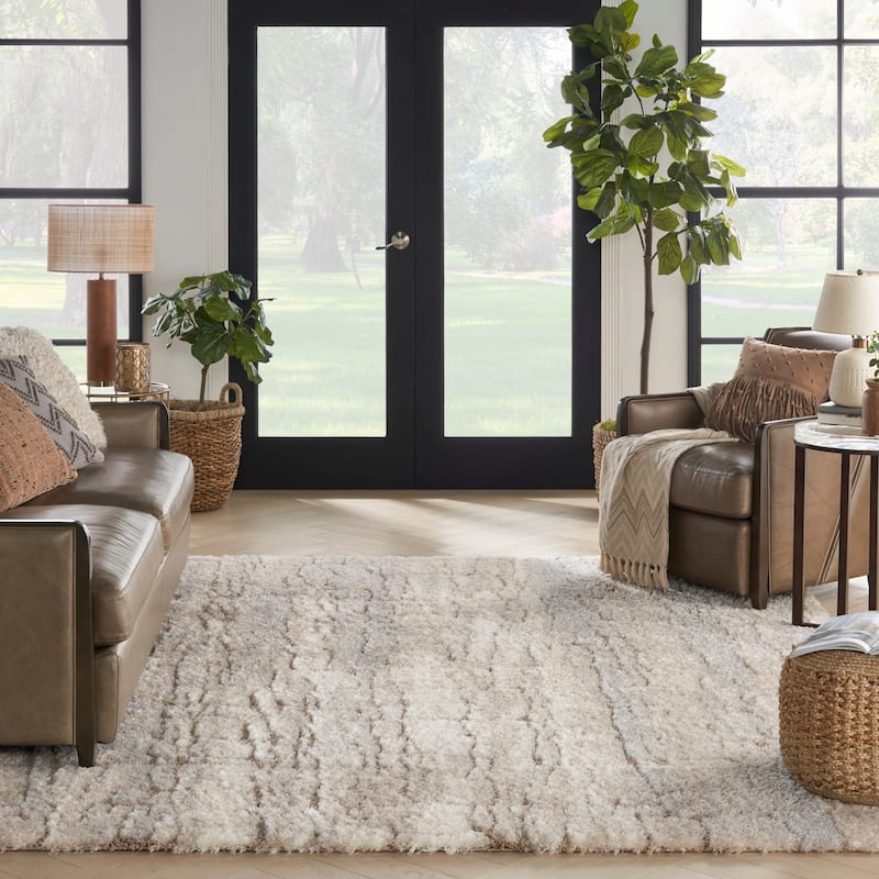 Nourison Luxurious Shag Ultra Plush Glam Abstract Area Rug - 9' x 12' - Ivory Beige - Rectangle
