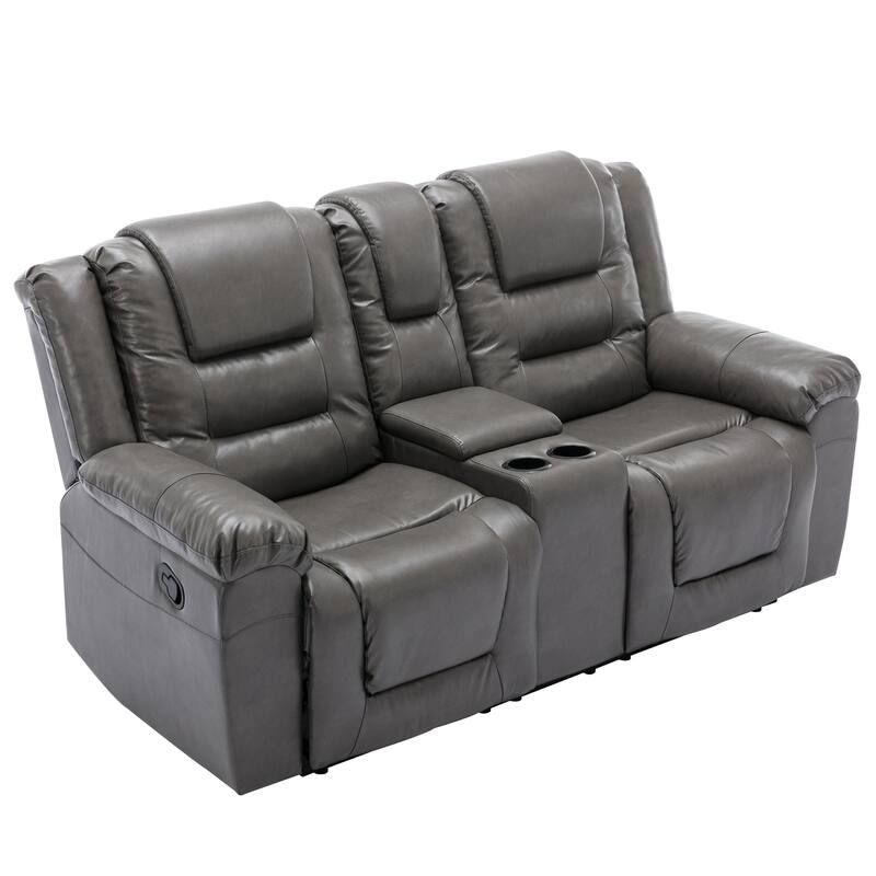 Roomfitters 2-Seater Manual Home Theater Recliner Chair with Storage Box and Cup Holders, Grey