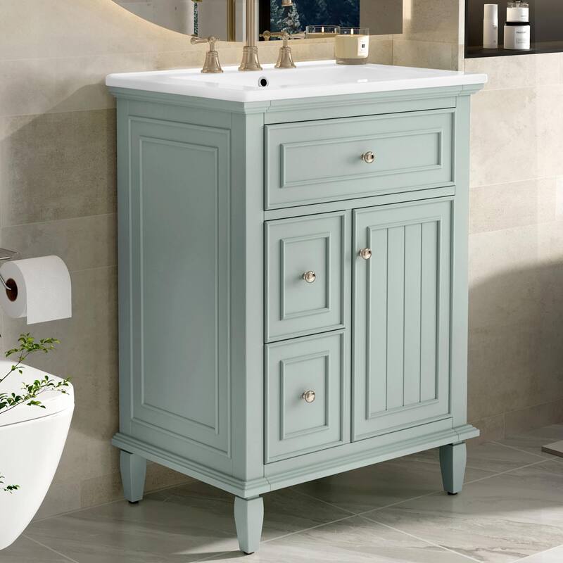 24" Bathroom Vanity with Sink, Bathroom Vanity Cabinet with One Flip Drawer and Two Drawers, Adjustable Shelf
