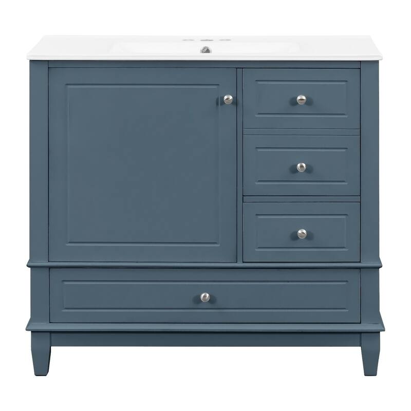 36" Bathroom Vanity with Top Sink, Modern Bathroom Storage Cabinet with 2 Drawers and a Tip-out Drawer, Single Sink