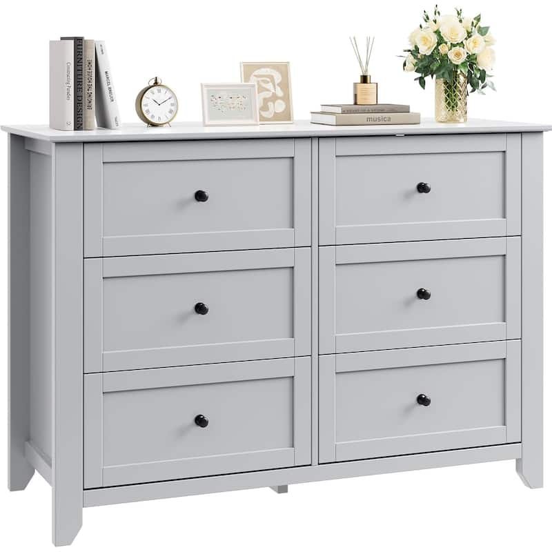 6 Drawer Dresser for Bedroom, Wooden Chest with Deep Drawers and Metal Knobs for Entryway, Hallway, or Kids Room