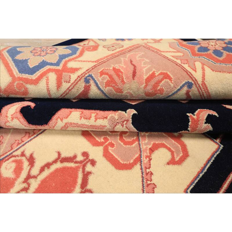 8'10''x11'11'' Hand Knotted Wool Navy Heriz Traditional Medallion Area Rug - 8' 10'' x 11' 11''