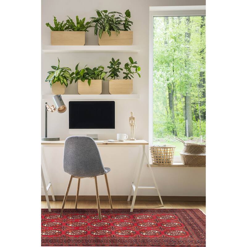 ECARPETGALLERY Hand-knotted Finest Peshawar Bokhara Red Wool Rug - 4'3 x 6'1