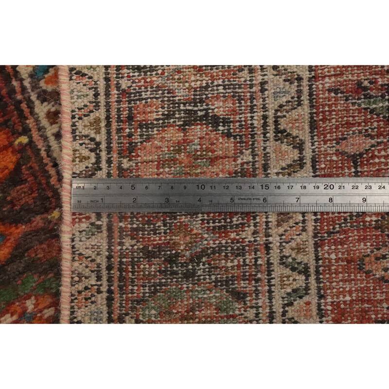 Hand Knotted Oriental 100% Wool Carpet Traditional Geometric Oranges & Rust Heriz Runner Rug - 10' 7'' X 3' 1''