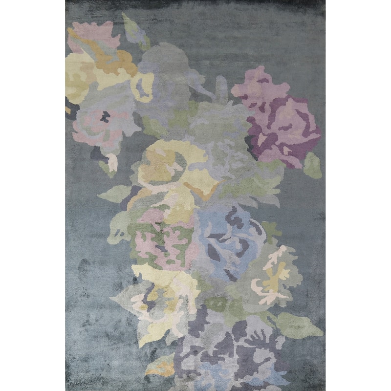 Abstract Indian Area Rug Handmade Contemporary Wool & Silk Carpet - 8'2"x 11'3"