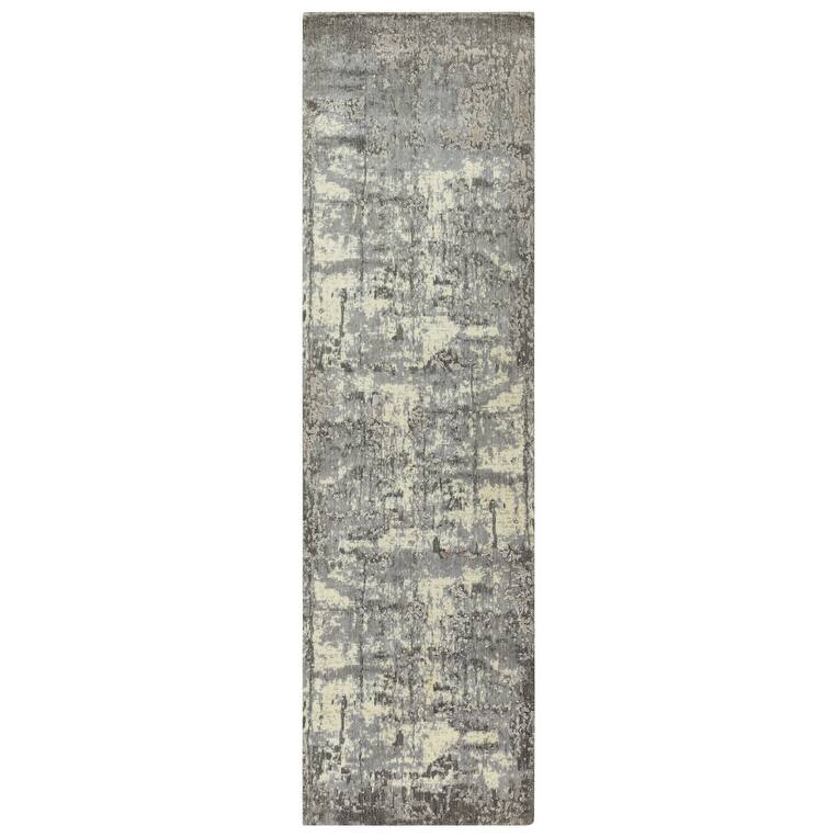 Alora Decor Radiant Abstract Distressed Wool Blend Rug - 2'6" x 8' Runner - Grey