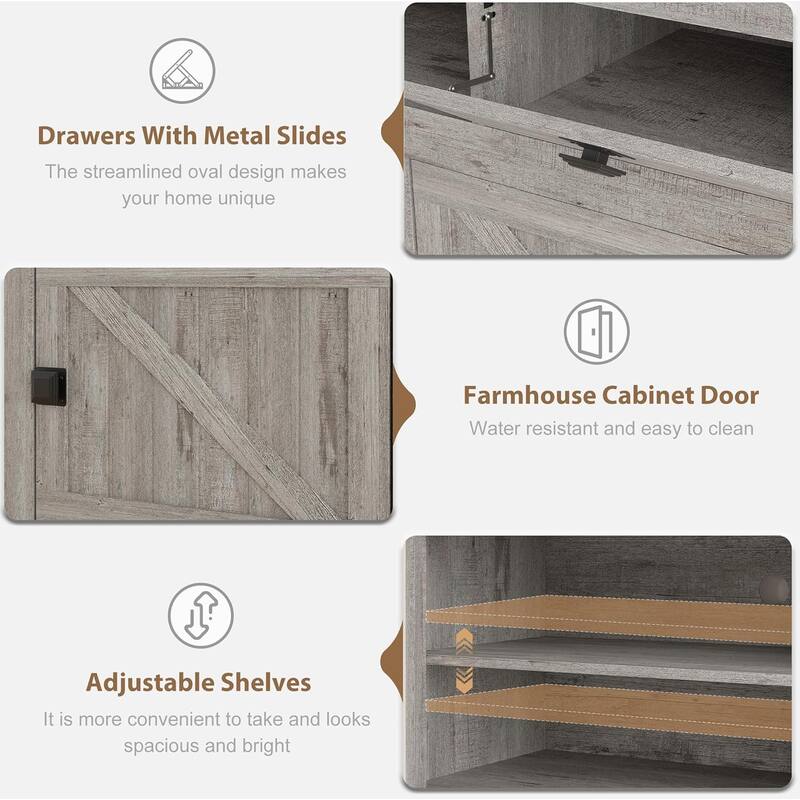 Farmhouse TV Stand for 75/80 Inch TVs, 70" Long Entertainment Center for Living Room