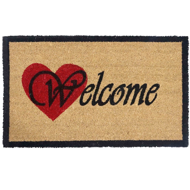 Gardenised Heavy Duty Coco Coir Doormat Non Slip PVC Baking Embossed Welcome Design Natural Coconut Fiber Floor Mat 18x30" - Hearty Welcome