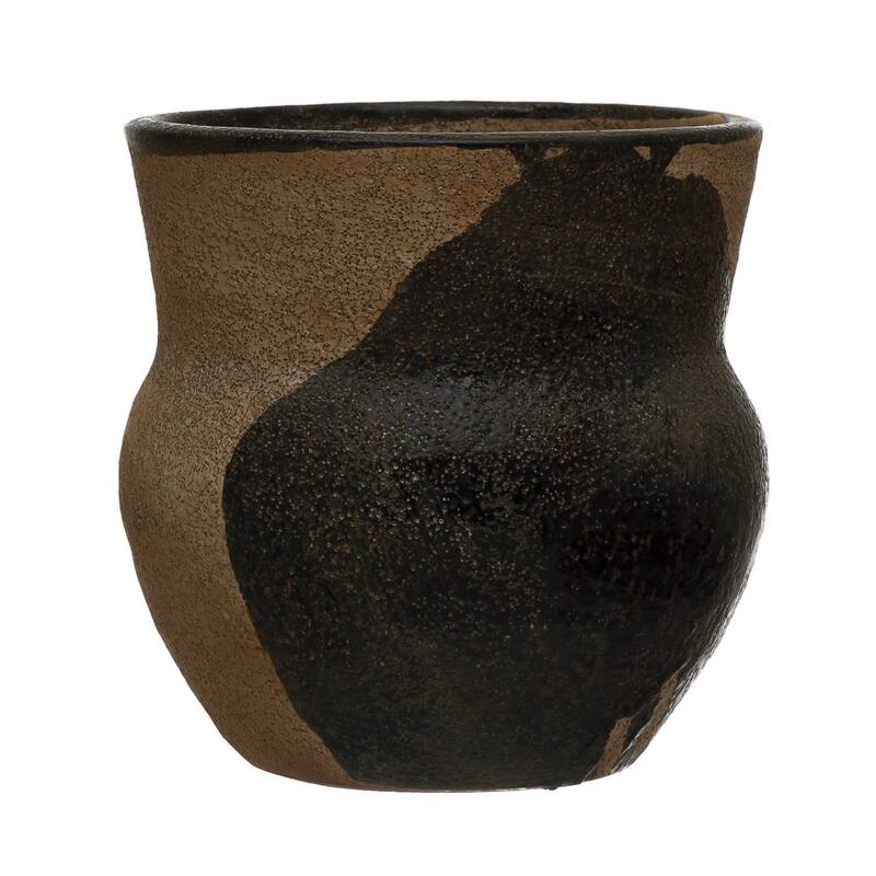 Terra-cotta Planter with Design, Brown & Black (Holds 4" Pot)