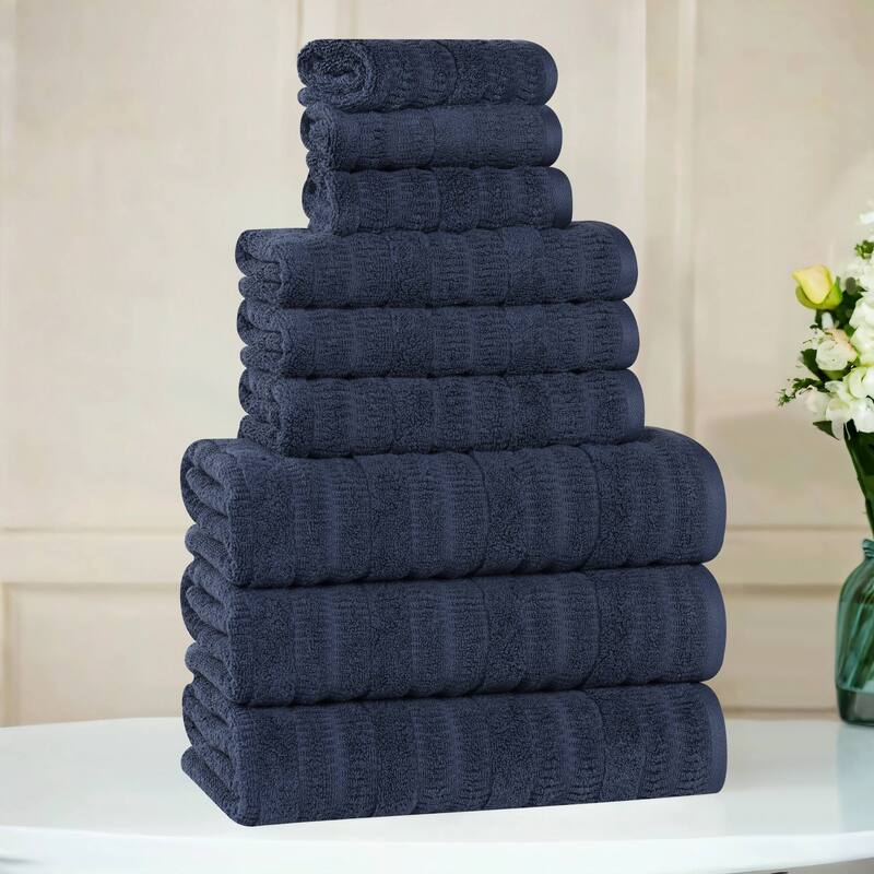 Superior Mika Smart Twist Viscose Cotton Blend 9 Piece Towel Set - Navy Blue