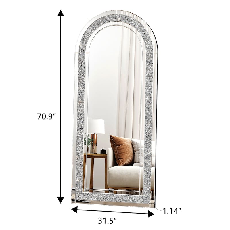 Arched Full Length Floor Mirror Diamond Accent Full Body Mirror