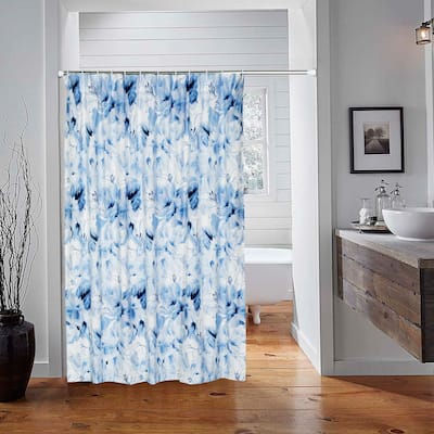 Better Trends Rosalia Collection Microfiber Floral Shower Curtain 72" x 72" in Blue - Soft, Durable & Machine Washable