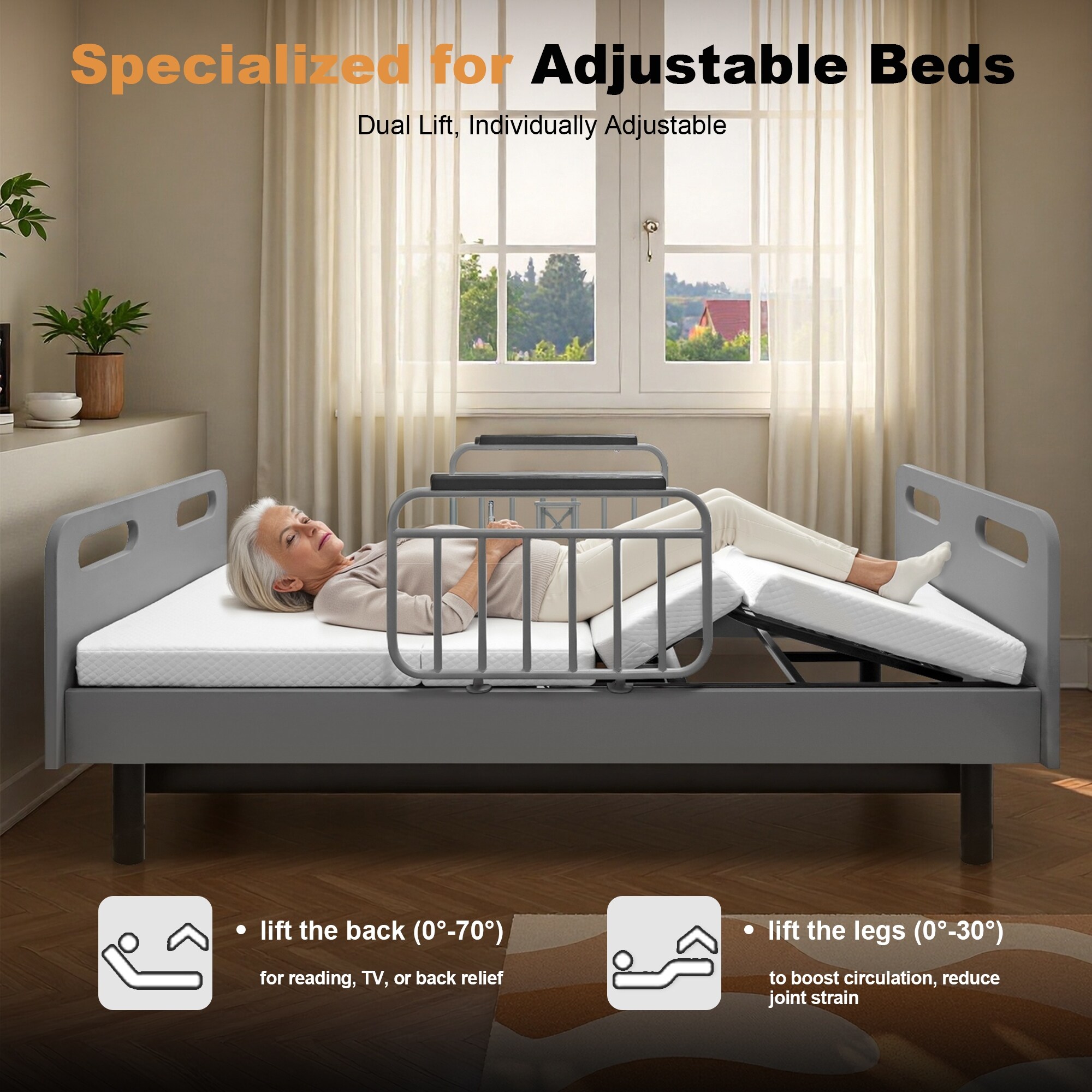 Electric Adjustable Hospital Bed for Home Use with Wired Remote Control,  Memory Foam Folding Mattress \u0026 Safety Side Rails - Overstock - 43455032, image size:2000x2000