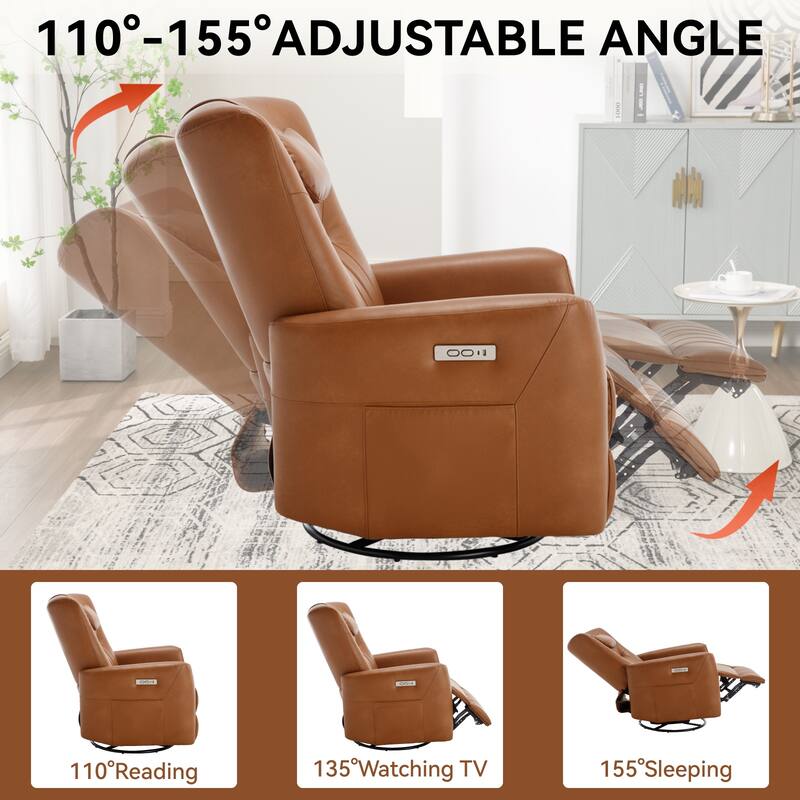 Beige Power Recliner with Swivel, Rocking Motion & Lumbar Pillow