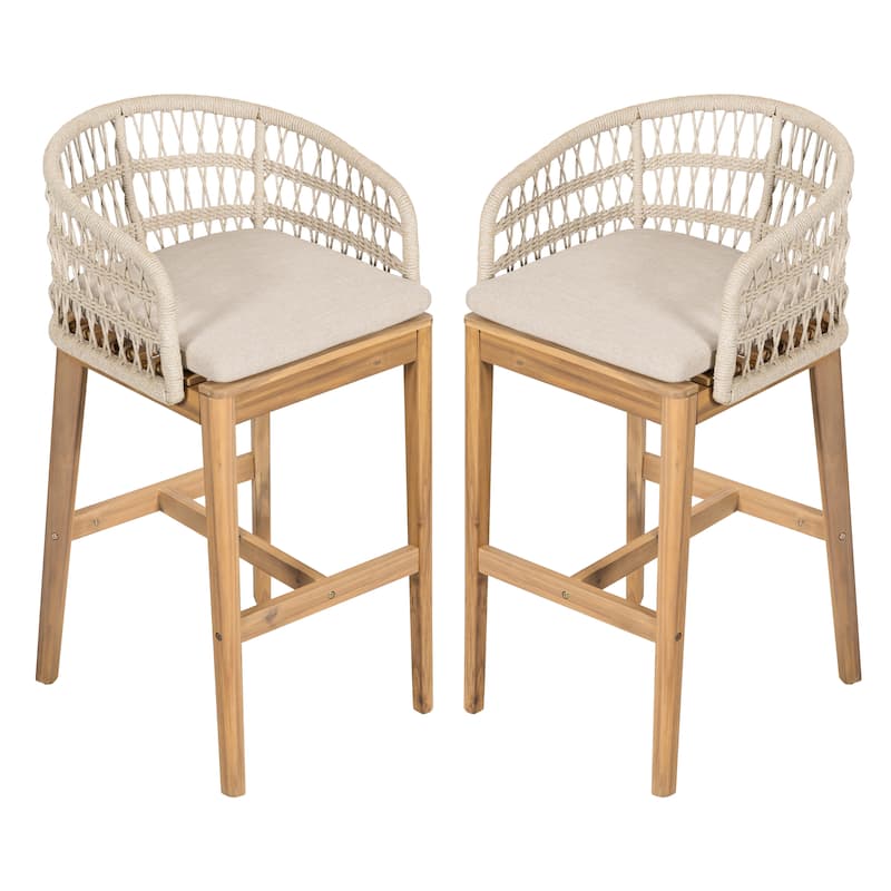 Christopher Knight Home - Falkner Acacia Wood Rope Patio Barstool(Set of 2)