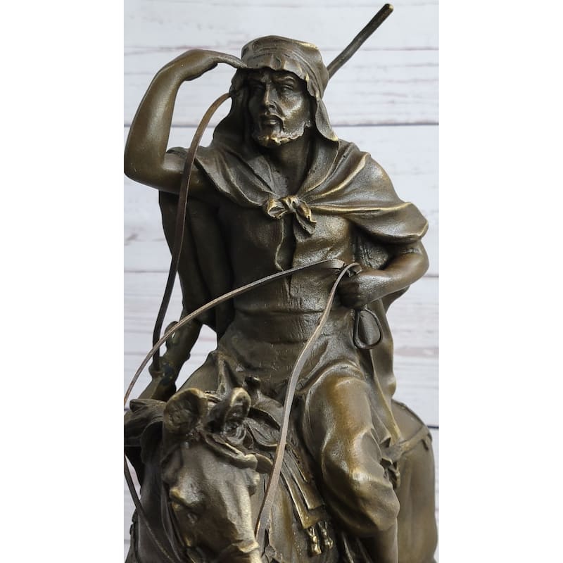 Lawrence Of Arabia Bronze Sculpture Statue Of Arabian Man On Horseback On Marble Base