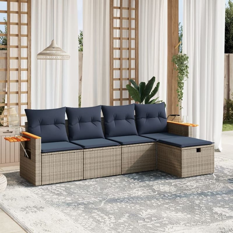 vidaXL Patio Sofa Set with Cushions Outdoor Conversation Furniture Poly Rattan - 21.7" x 24.4" x 27.2" - Gray without table