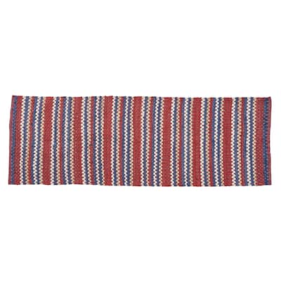 Park Designs Red and Blue Stripe Chindi Rag Runner Rug 2 ft x 6 ft - 2'x6'