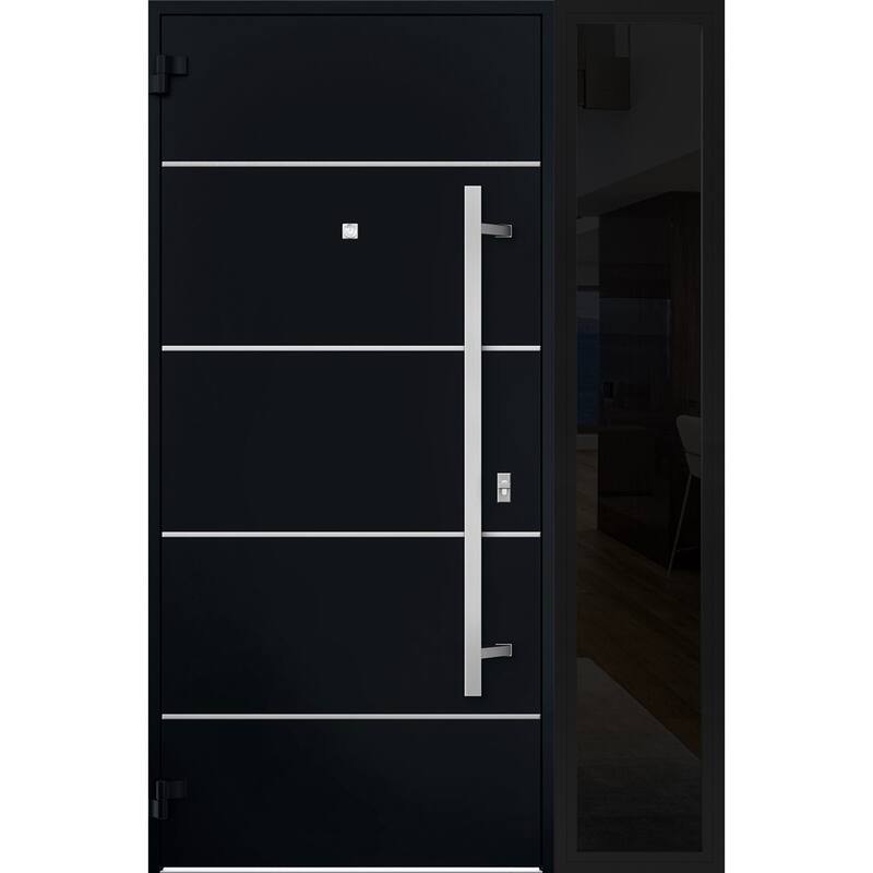 Front Prehung Steel Door 6083 Black Enamel Top Window Sidelite Stainless Inserts W36xH80+16 Lh I Bedroom Door Bathroom Door