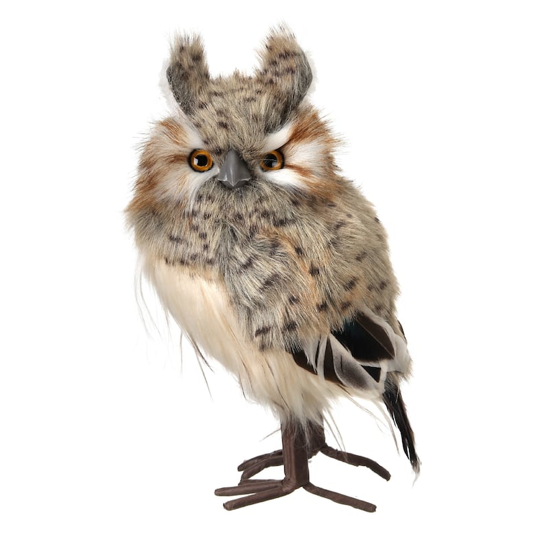 8.5" Brown and White Speckled Hoot Owl Christmas Plush Figure