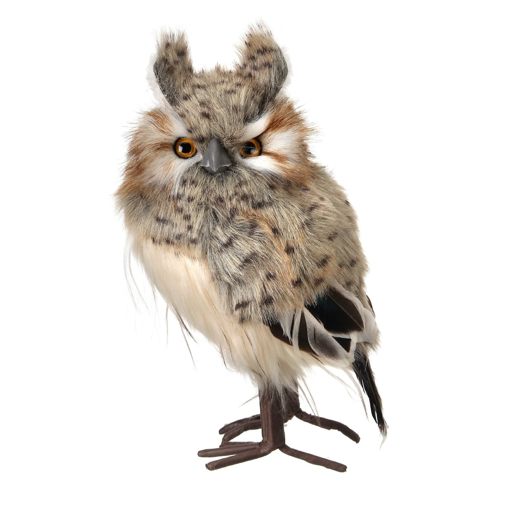 8.5" Brown and White Speckled Hoot Owl Christmas Plush Figure