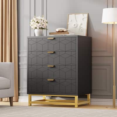 4 Drawer Dresser for Bedroom, Modern Chest with Gold Metal Handles, Storage for Hallway, Entryway