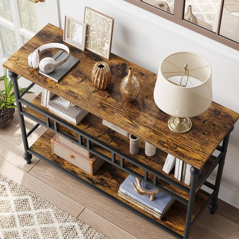 3-Tier Entryway Table with Storage and Metal Frame