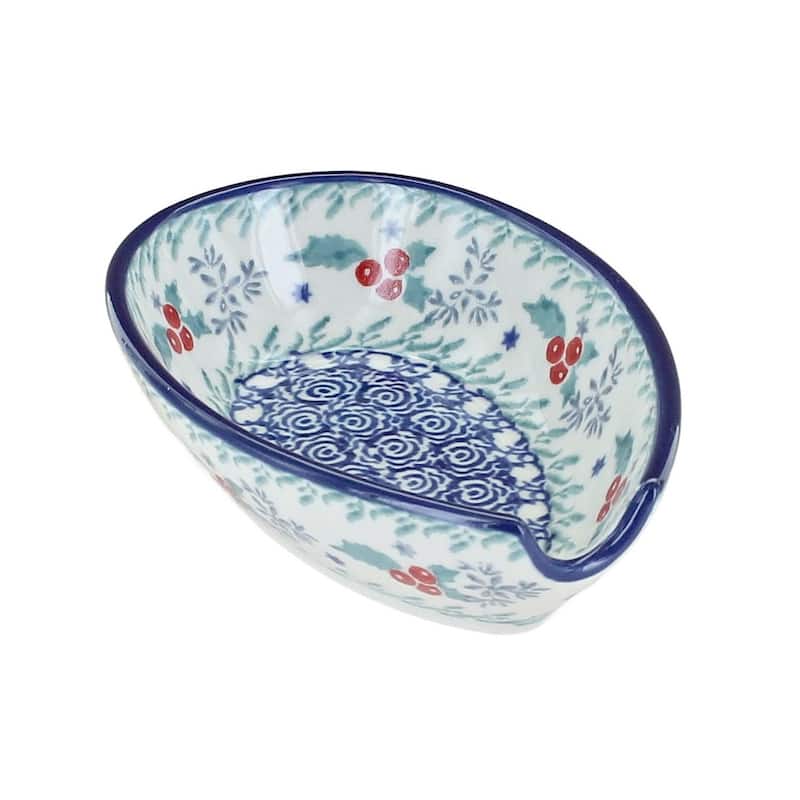 Blue Rose Polish Pottery 381 Ceramika Artystyczna Small Spoon Rest - December Joy